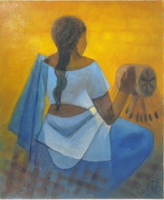Jeune fille de Ceylan - Peinture originale à l'huile sur toile - Signé