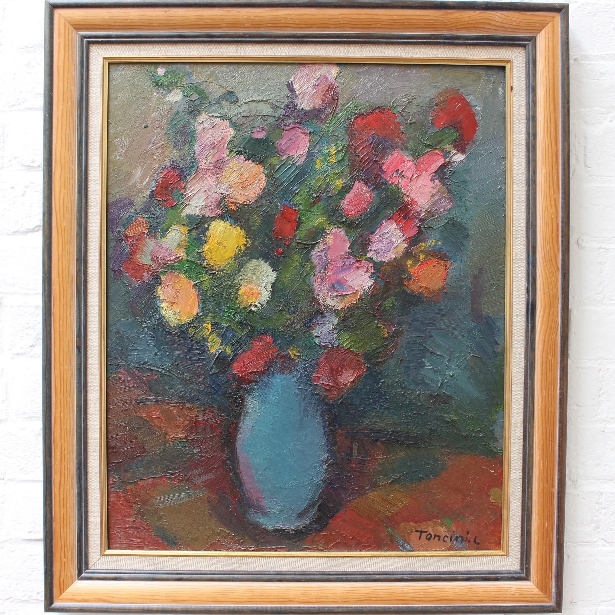 Bouquet de Fleurs au Vase Bleu - Painting by Louis Toncini