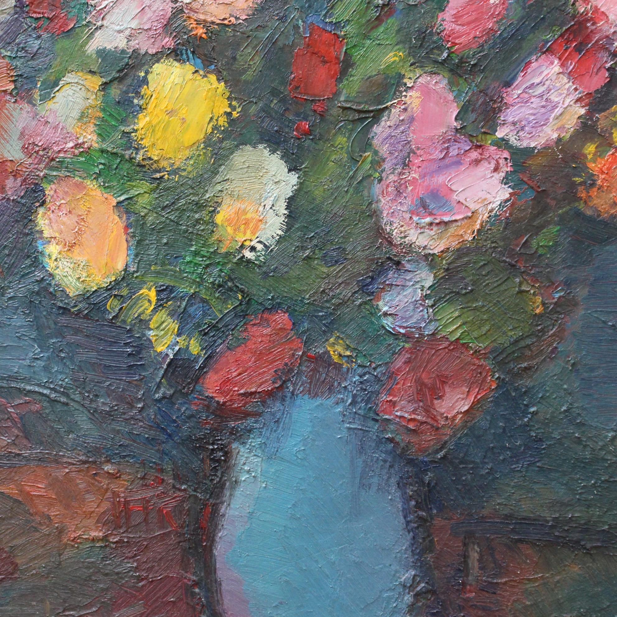 Bouquet de Fleurs au Vase Bleu - Modern Painting by Louis Toncini