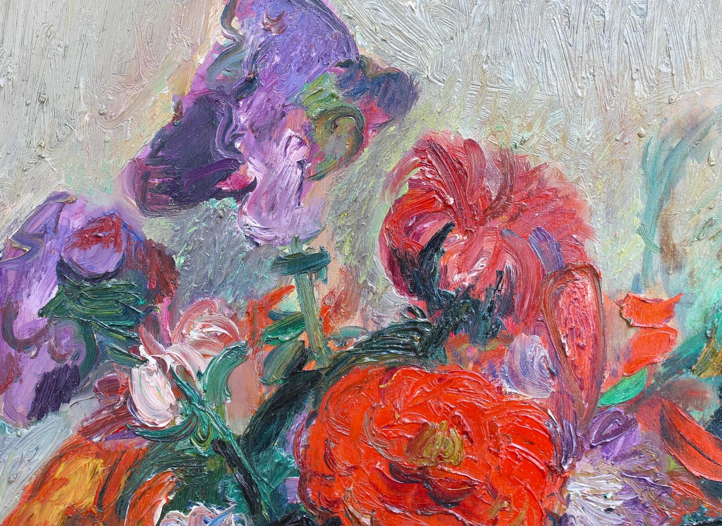 Bouquet de Fleurs - Gray Still-Life Painting by Louis Toncini