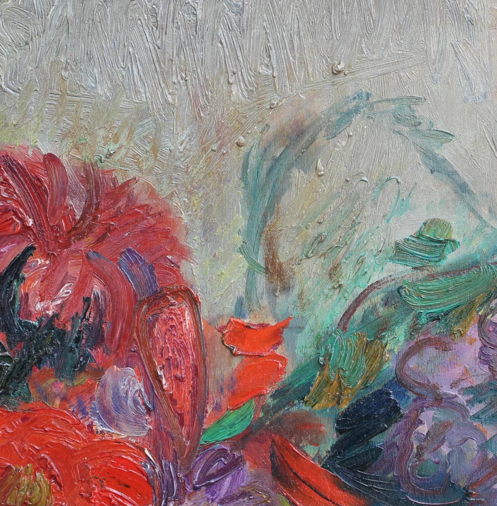 'Bouquet de Fleurs', oil on board, by Louis Toncini (1982). Painted towards the end of his career, this piece belongs to that part of his body of work which was lighthearted, optimistic and pleasing. It is a stunning still life characterised by