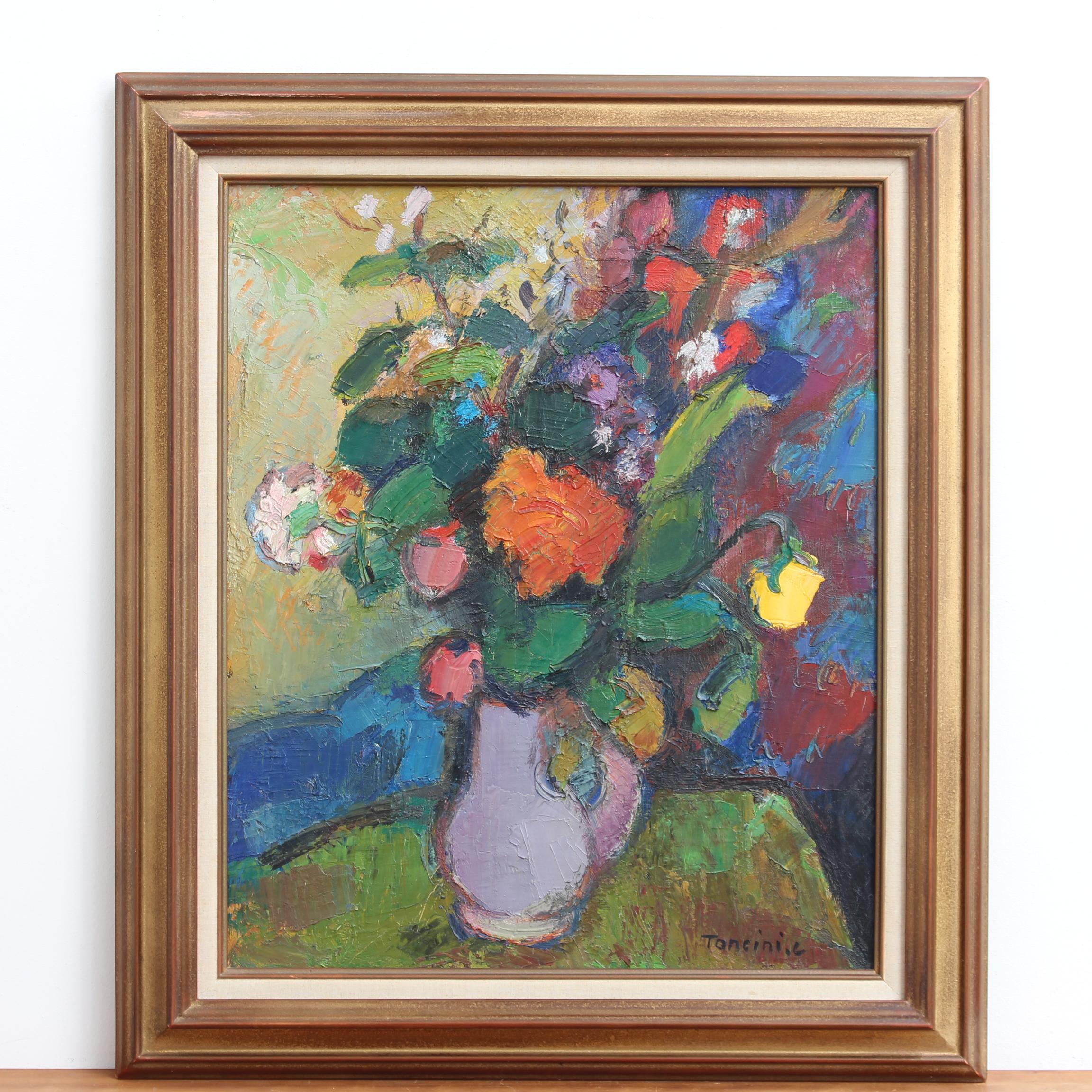 'Bouquet of Flowers', oil on canvas, by Louis Toncini (1980). Painted towards the end of his career, this radiant bouquet of flowers belongs to that part of his body of work which was lighthearted, optimistic and pleasing. It is a captivating still