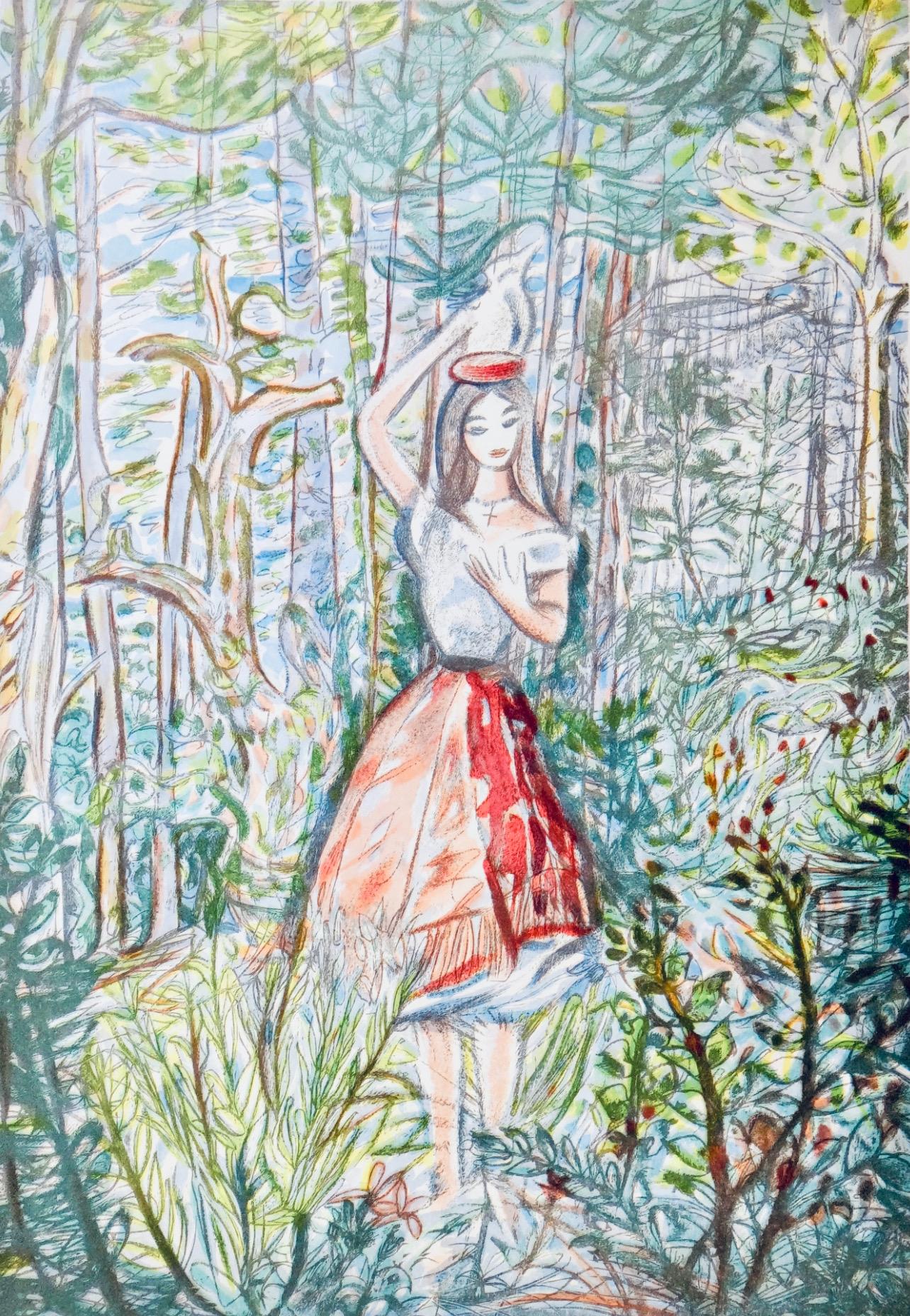 Holzschnitt auf Vélin d'Arches-Papier. Beschriftung: in der Platte signiert und nicht nummeriert, wie ausgegeben. Guter Zustand. Anmerkungen: aus dem Folianten, Vingt fables de La Fontaine, 1961. Herausgegeben von Éditions Jaspard Polus et Cie,