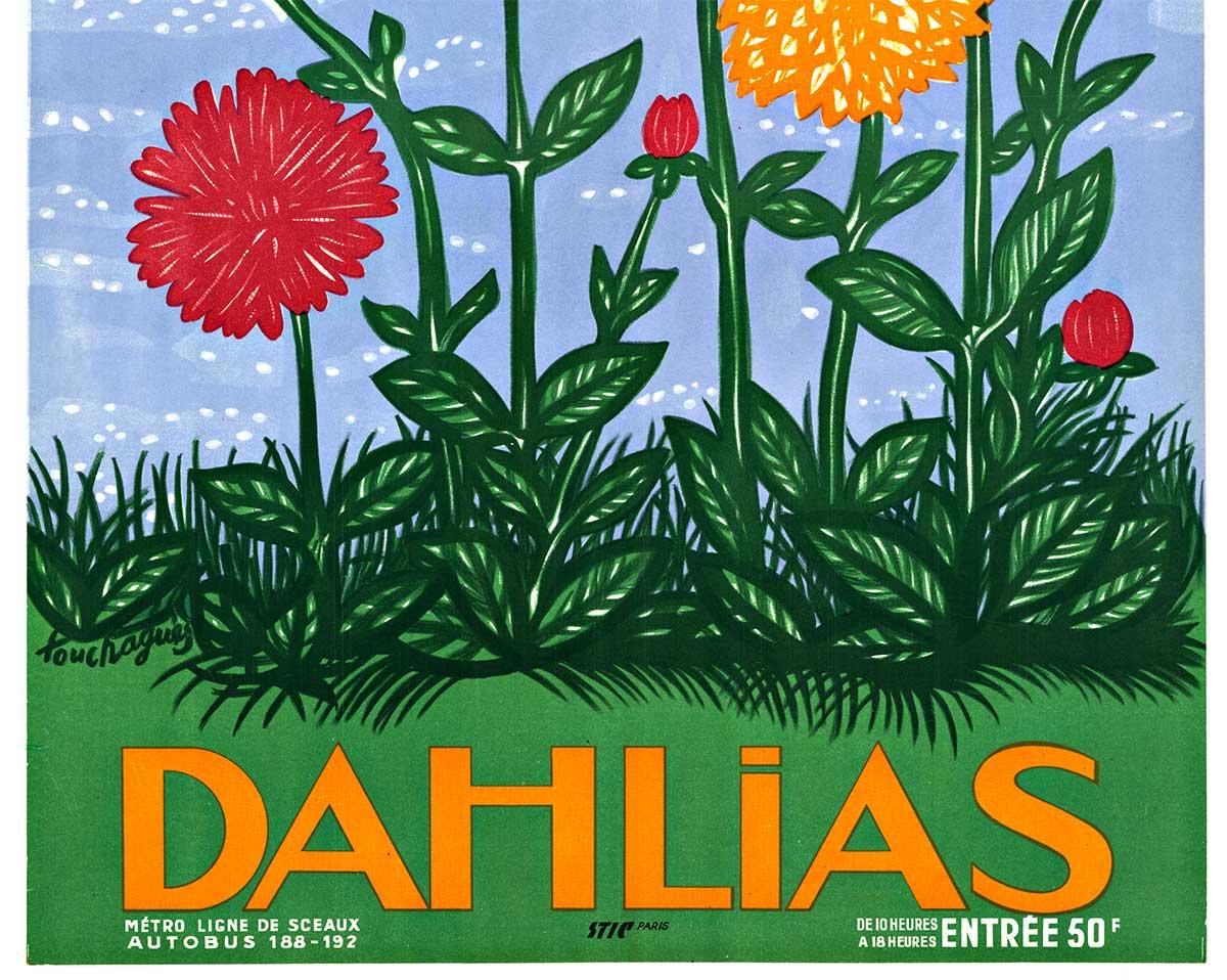 Cartel original francés de época DAHLIAS DOMAINE DE SCEAUX, reverso de lino - Print impresionista estadounidense de Louis Touchagues
