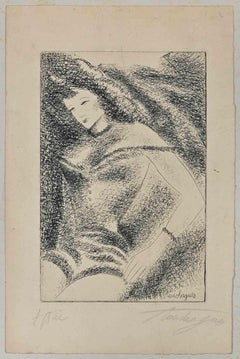 La femme en position de pose - Lithographie originale de Louis Touchagues - Milieu du XXe siècle