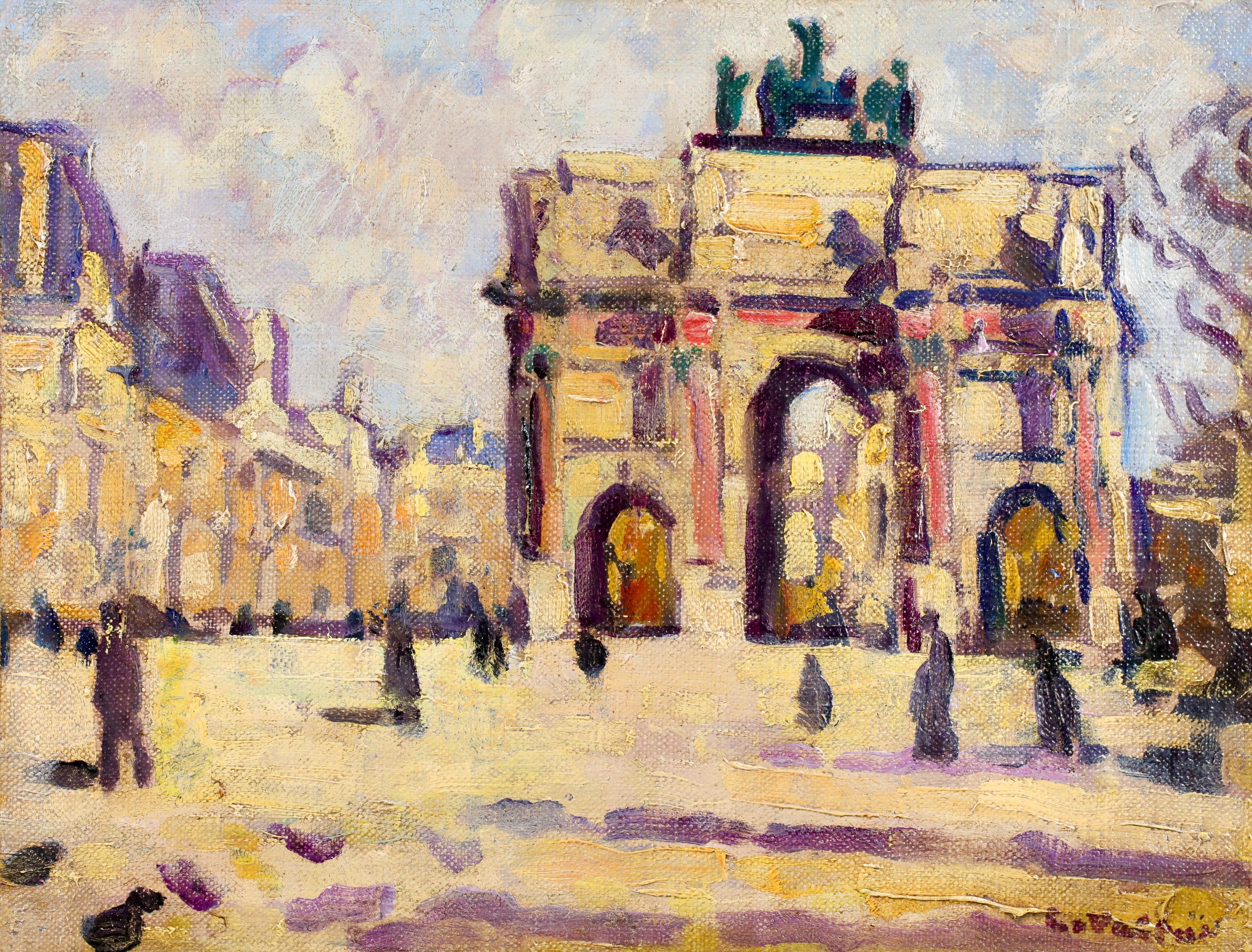 Arc du Carrousel du Louvre - Figures fauves dans un paysage urbain Huile de Louis Valtat en vente 1