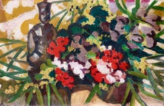 Flowers - 19th Century Oil, Still Life of Flowers & Statue by Louis Valtat