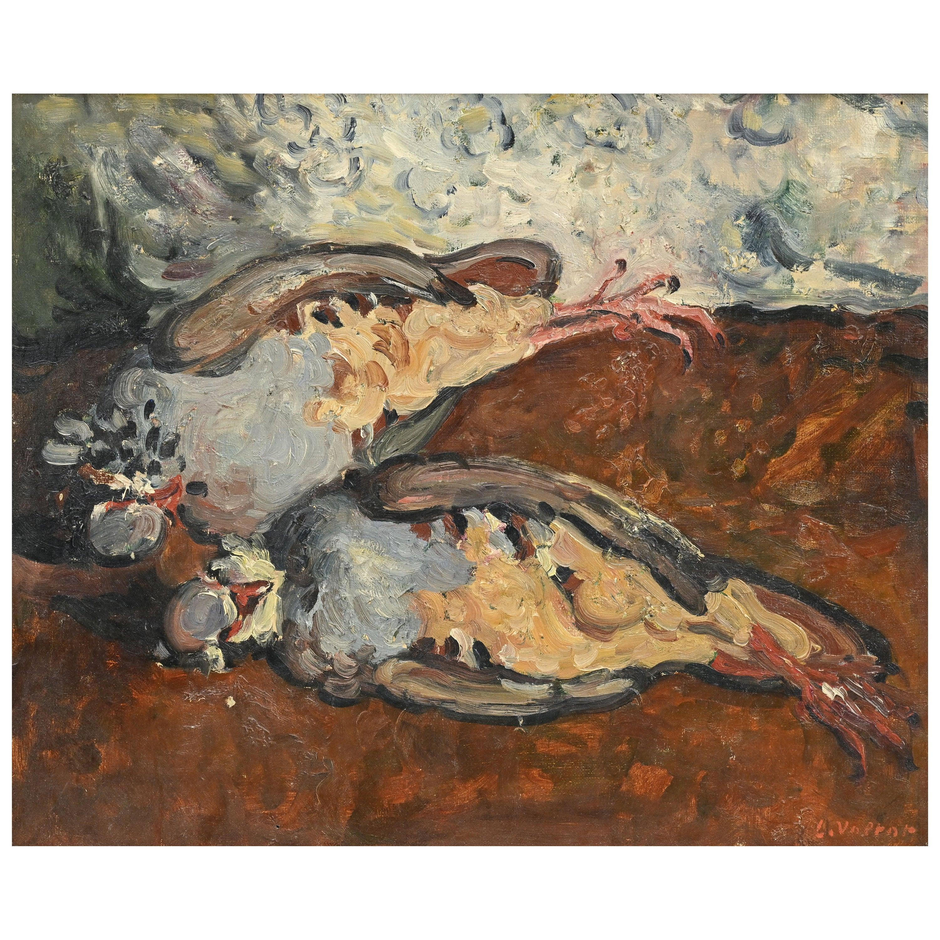 Louis Valtat (1869-1952), Nature morte aux pigeons 
Oil on canvas, huile sur toile, 
Signed: L Valtat LR, Signée: L Valtat 

Canvas: 15.15 x 18.1 Inches  (38,5x46 cm)
Framed: 25 x 28 Inches

Exposition and Literature:
Louis Valtat Rétrospective