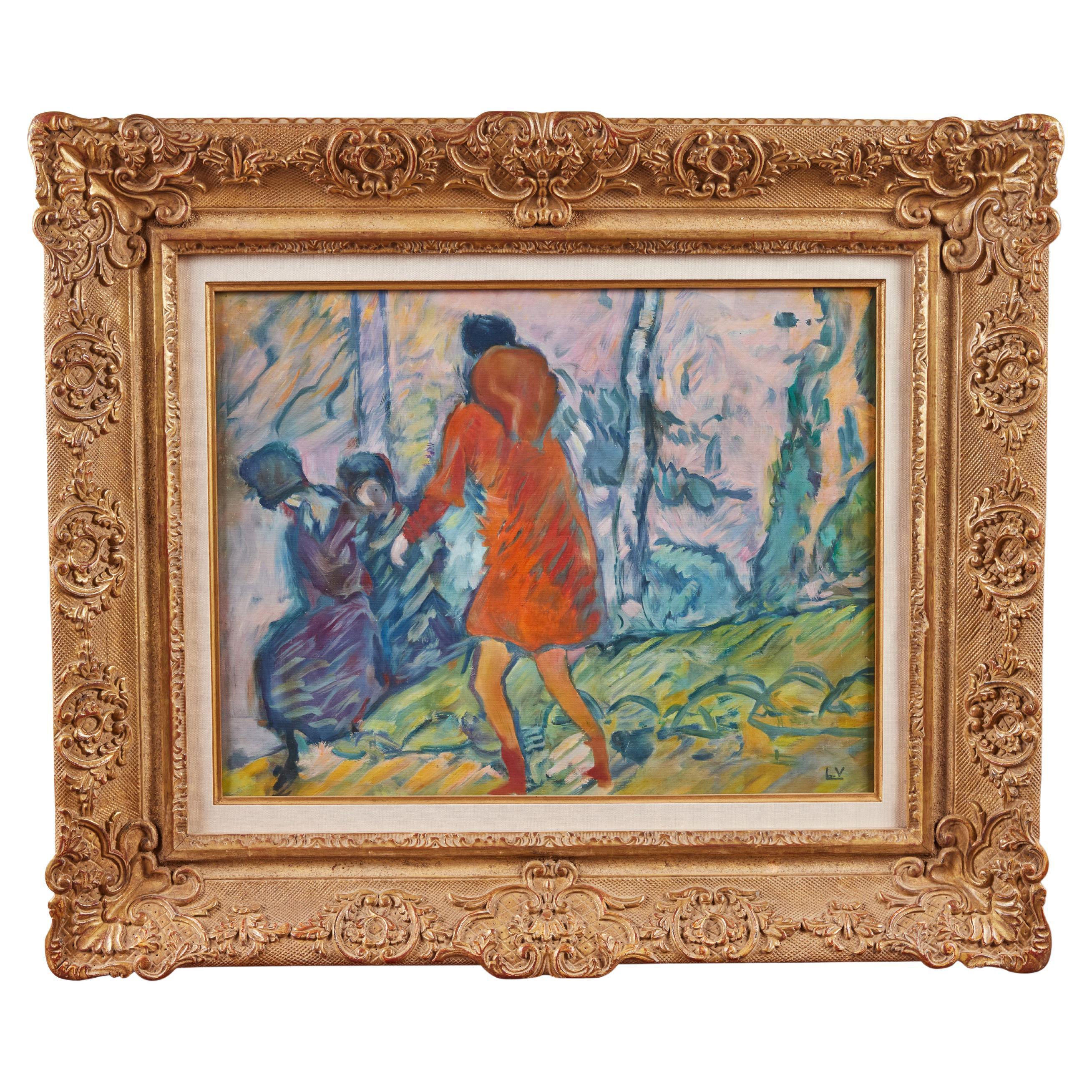 Une peinture signée, vibrante, vers 1920, huile sur toile, "Promenade Dans Le Bois" par l'important artiste répertorié Louis Valtat (1869-1952). Le fils de l'artiste, Louis-André Valtat, a confirmé l'authenticité de cette œuvre qui figurera dans le