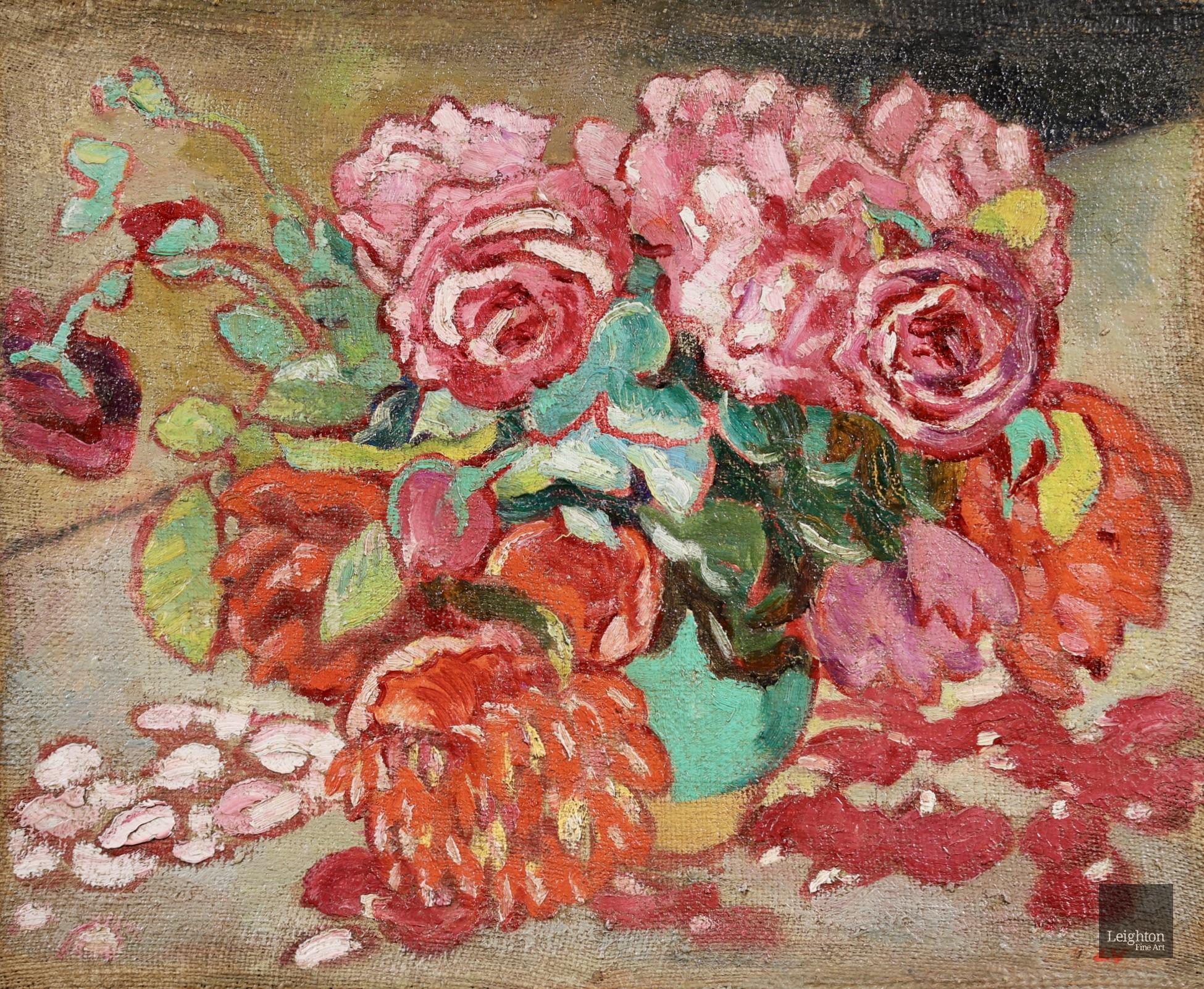 Rosen a la cruche verte - Fauvistisches Blumenstillleben Öl von Louis Valtat im Angebot 1