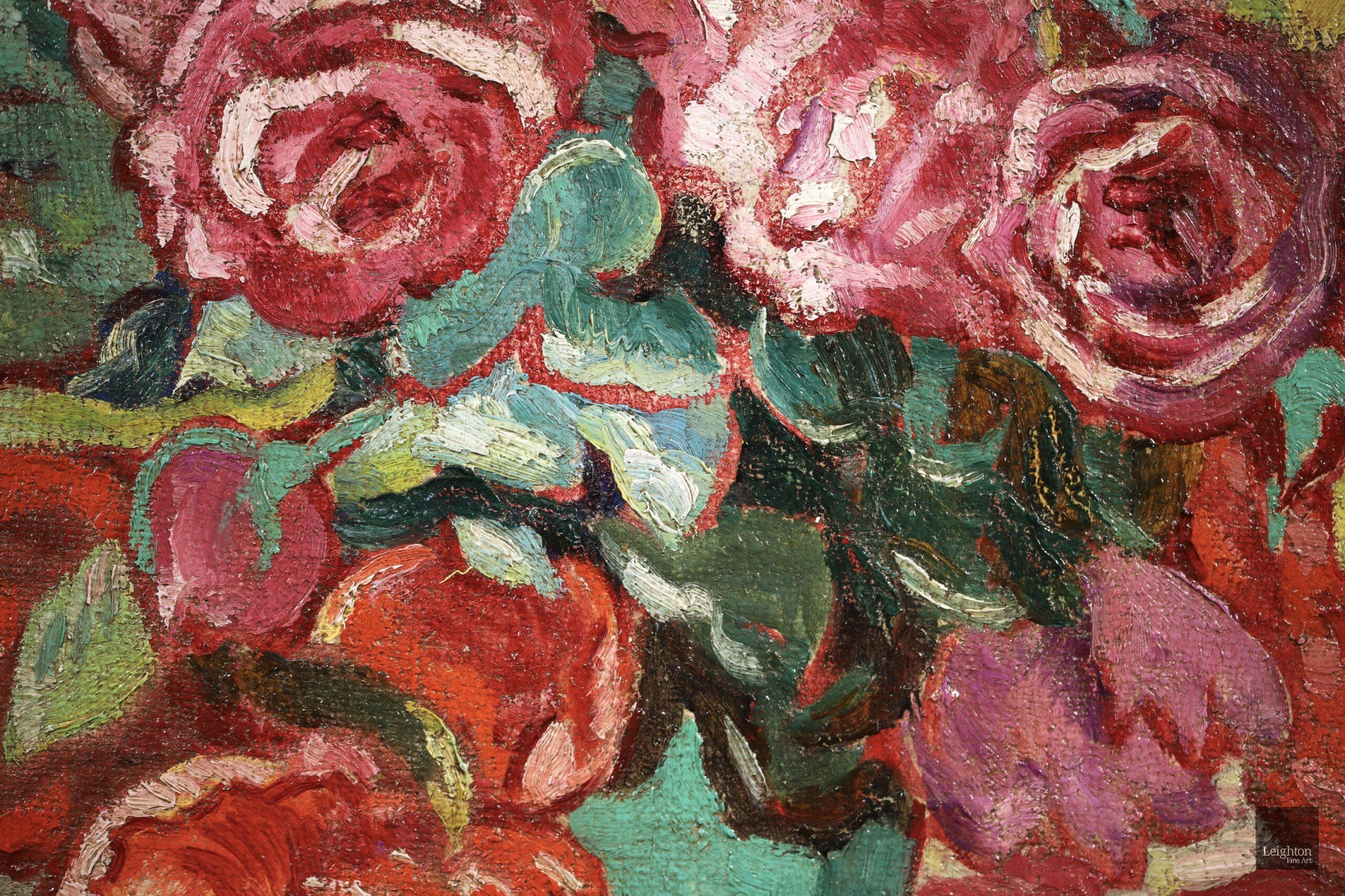 Rosen a la cruche verte - Fauvistisches Blumenstillleben Öl von Louis Valtat im Angebot 2
