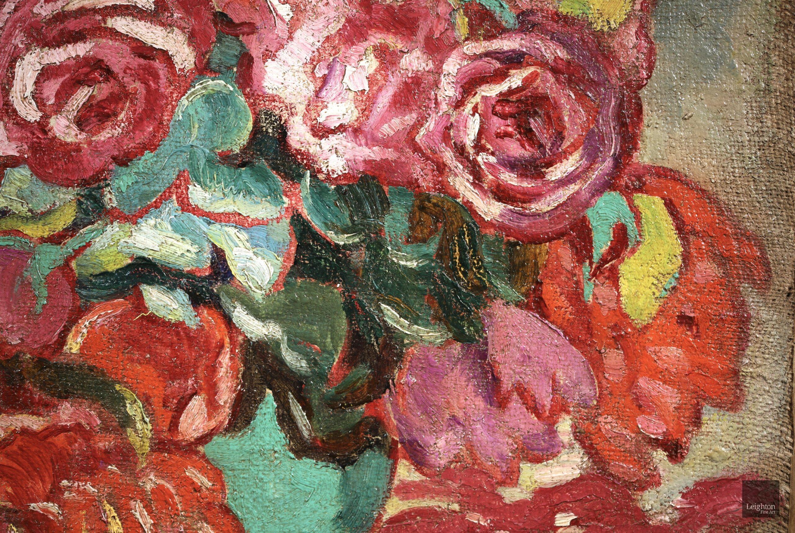 Rosen a la cruche verte - Fauvistisches Blumenstillleben Öl von Louis Valtat im Angebot 7