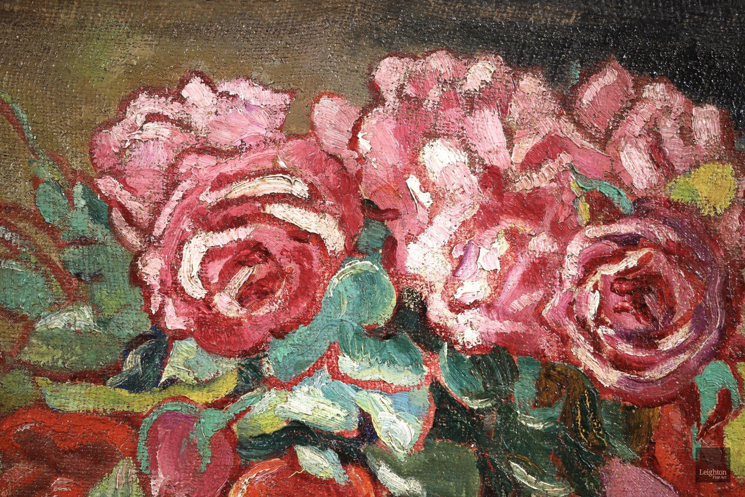 Rosen a la cruche verte - Fauvistisches Blumenstillleben Öl von Louis Valtat im Angebot 8