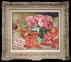 Roses à la cruche verte - Nature morte fauve aux fleurs Huile de Louis Valtat