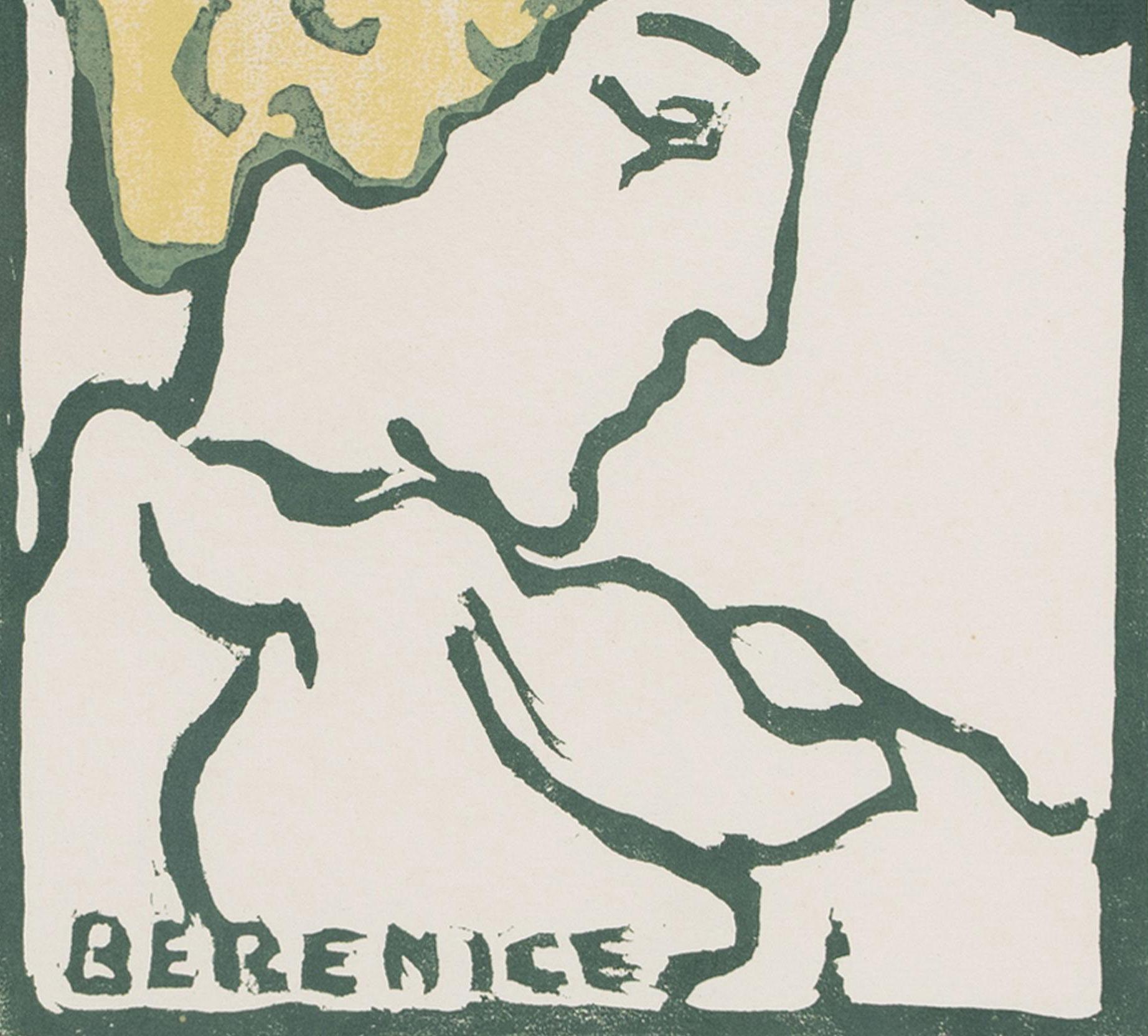 Berenice
Color woodcut, 1900-1910
Signed with the artist's red ink stamp (see photo)
Edition: 50 (46/50)
Signed with the artist's red ink initials stamp, Lugt 1771, Sup.
Condition: Excellent
Image/block size: 11 5/8 x 8 1/4 inches
Frame size:  22 x