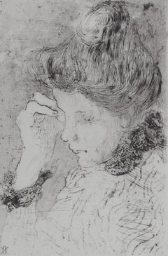 Thoughtful Woman - Etching from Louvre Museum