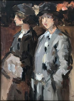 "Figures Against City Lights" Romantic Parisian Impressionistic Oil Painting