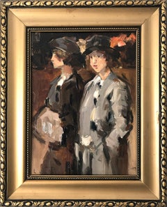 Vintage "Figures Against City Lights" Romantic Parisian Impressionistic Oil Painting 