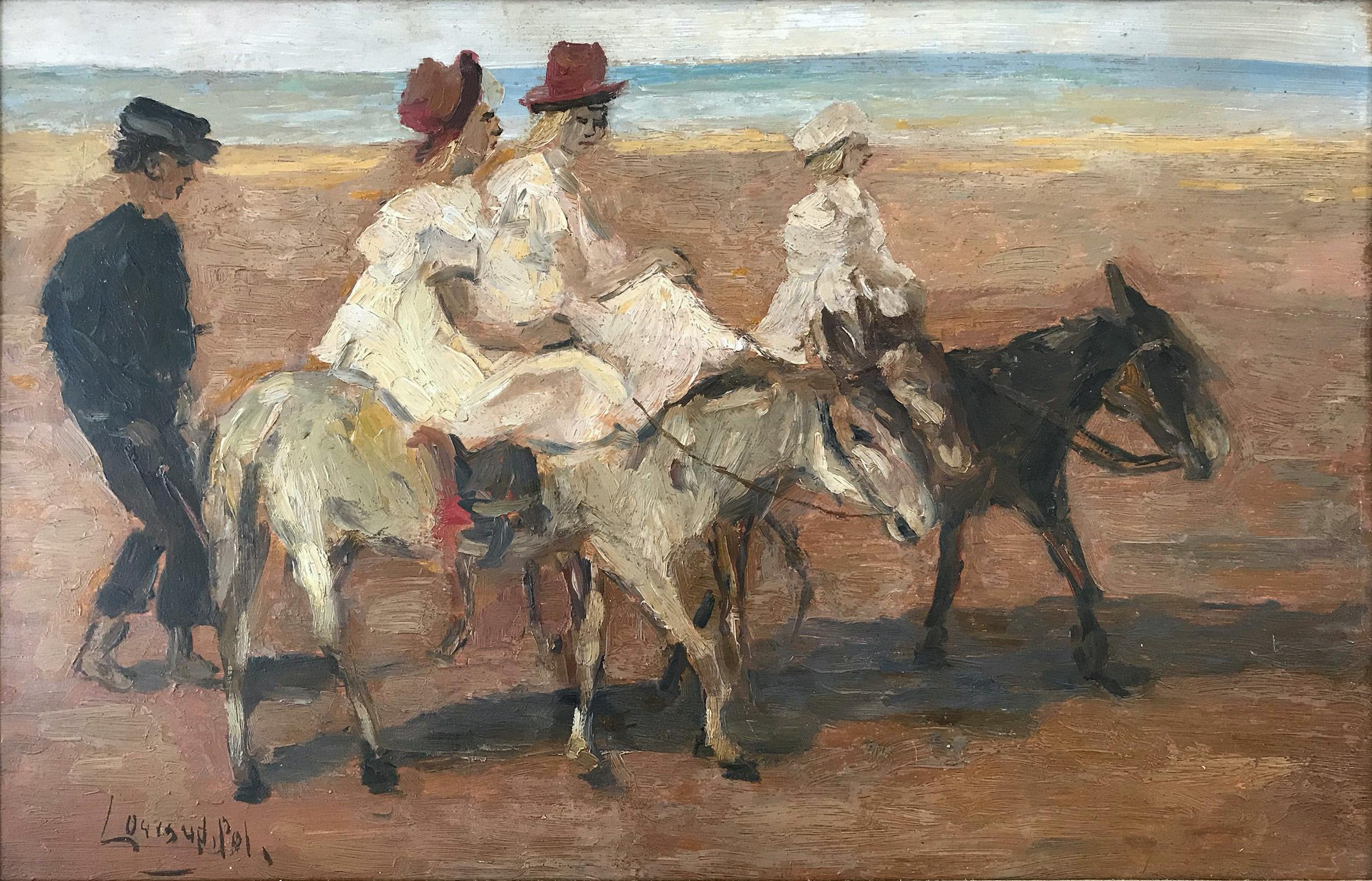 Romantisches Pariser Impressionistisches Ölgemälde „Horseback-Reise am Strand“  – Painting von Louis Van Der Pol