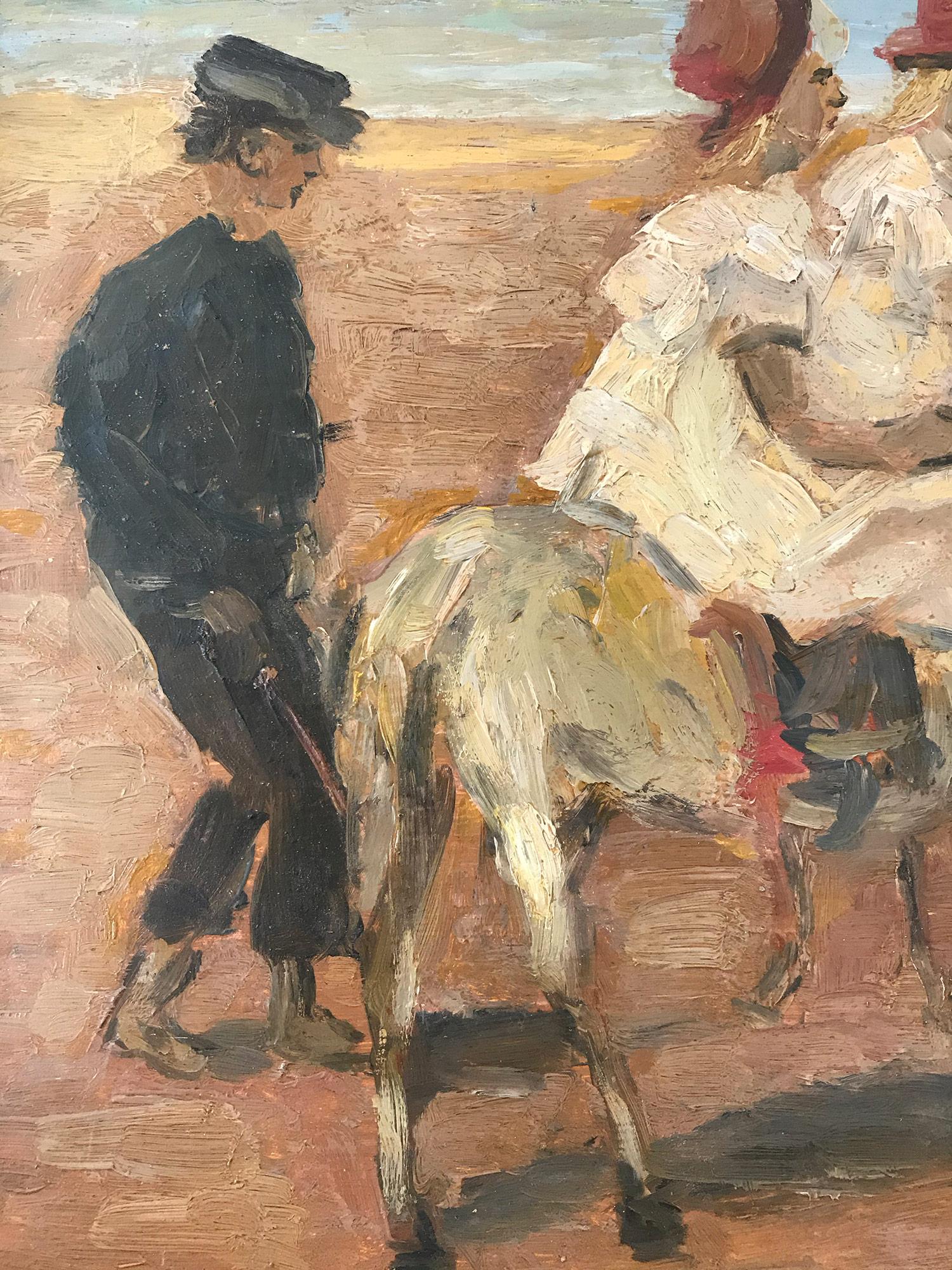 Romantisches Pariser Impressionistisches Ölgemälde „Horseback-Reise am Strand“  (Braun), Figurative Painting, von Louis Van Der Pol