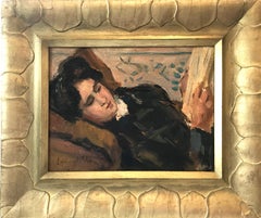 "Reclined Figure Reading" Romantic Parisian Impressionistic Oil Painting 