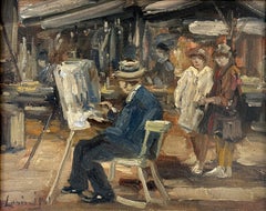 Romantisches Pariser impressionistisches Ölgemälde „Der Künstler bei der Arbeit“