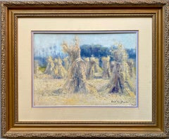 Antique 19th century Impressionist landscape painting of a Hay Harvest Monet