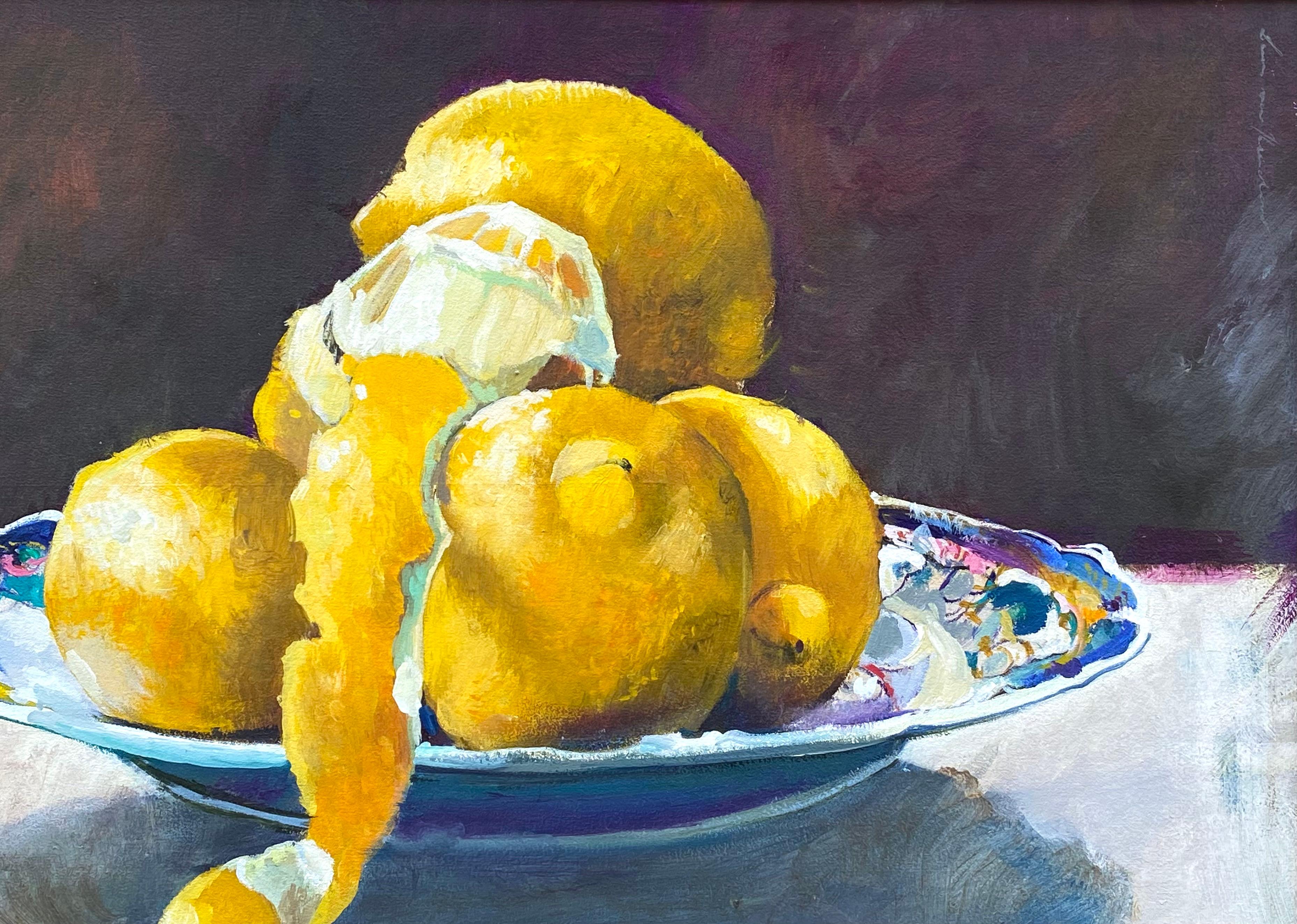 
Peinture originale à l'huile sur toile d'une nature morte de citrons sur une soucoupe fantaisie par l'artiste sud-africain bien connu, Louis van Heerden.  Signé en bas à droite en haut. Titré et daté au verso, 2000.  L'état est excellent. 