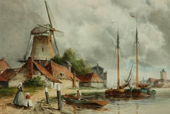 Louis Van Staaten - Signed 19th Century Dutch Watercolour, Dutch Canal Scene