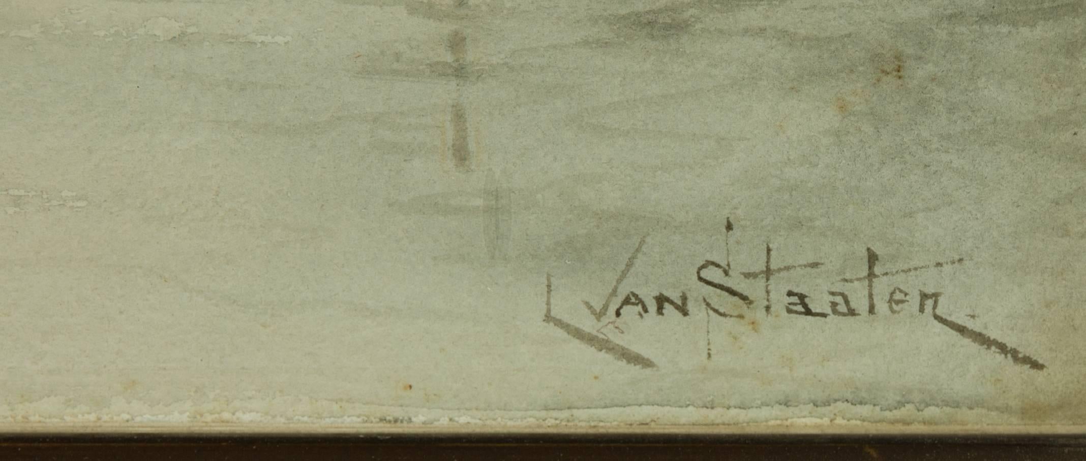 Louis Van Staaten - Signed 19th Century Dutch Watercolour, Dutch Canal Scene 1