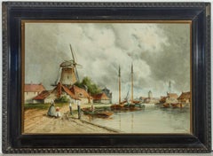 Antique Louis Van Staaten - Signed 19th Century Dutch Watercolour, Dutch Canal Scene