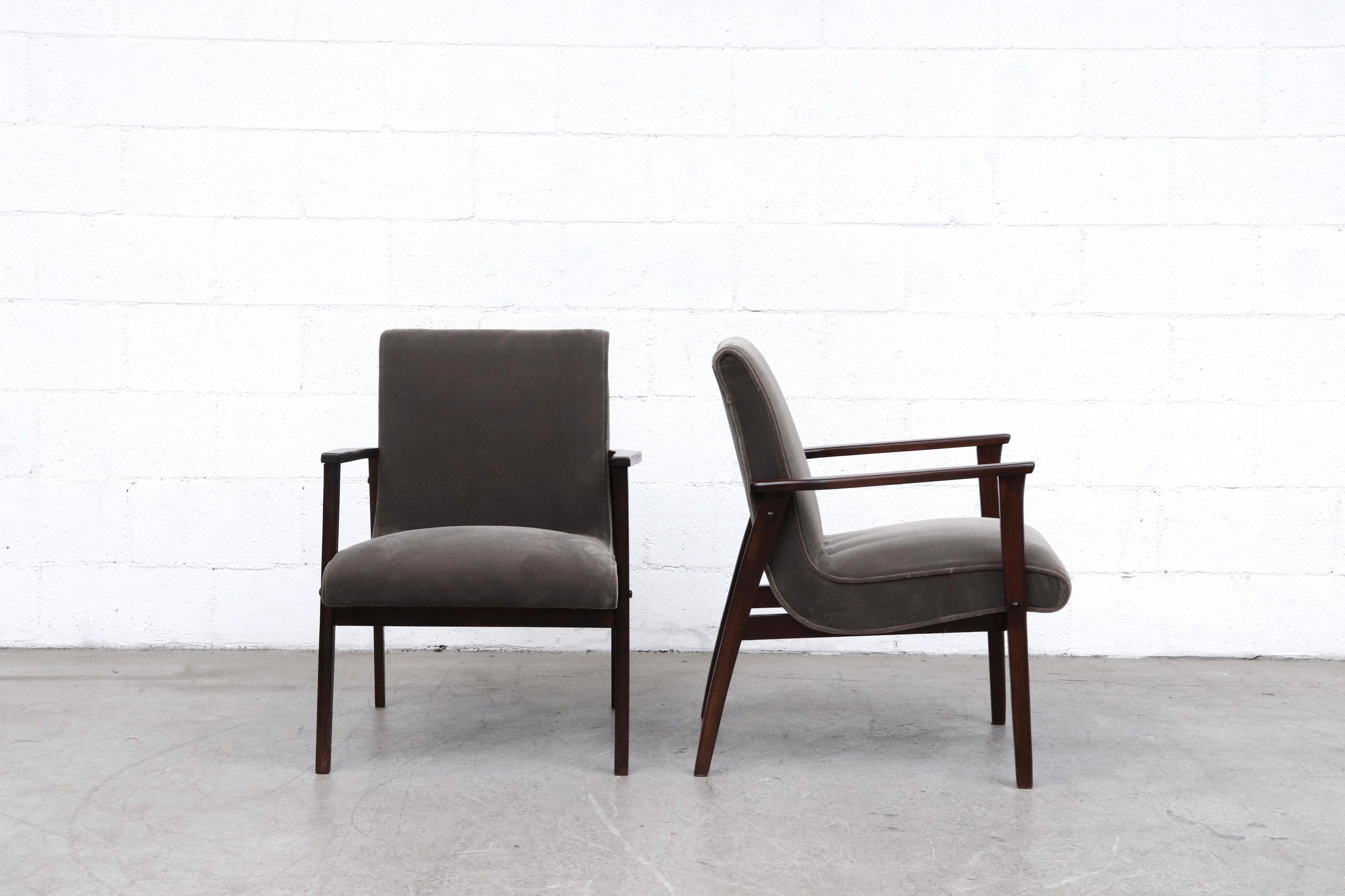 Mid-Century Modern Louis Van Teefelen Inspired Pair of Slipper Lounge Chairs with Grey Mohair