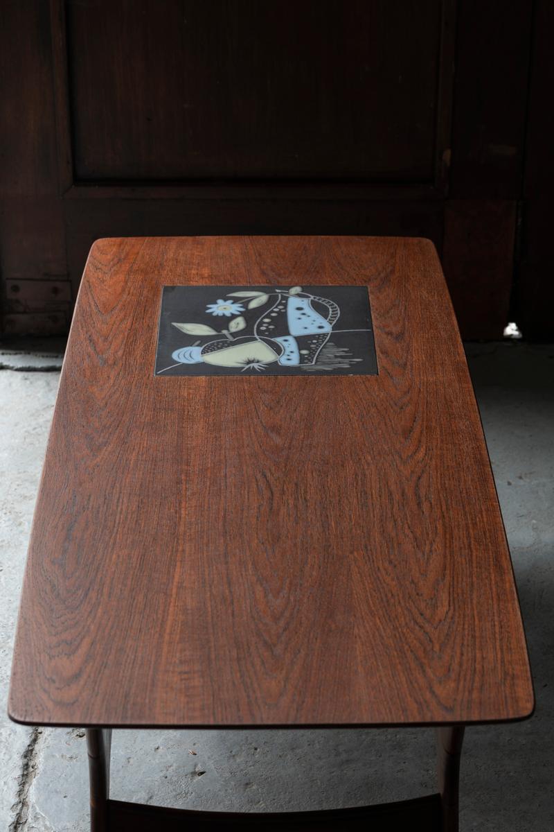 Louis van Teeffelen Coffee Table with Rare Ceramic Inlay, Dutch design, 1960s   7