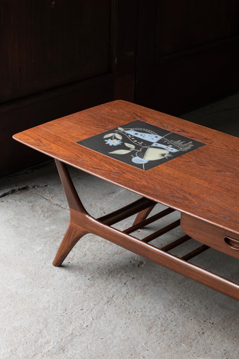 Mid-20th Century Louis van Teeffelen Coffee Table with Rare Ceramic Inlay, Dutch design, 1960s  