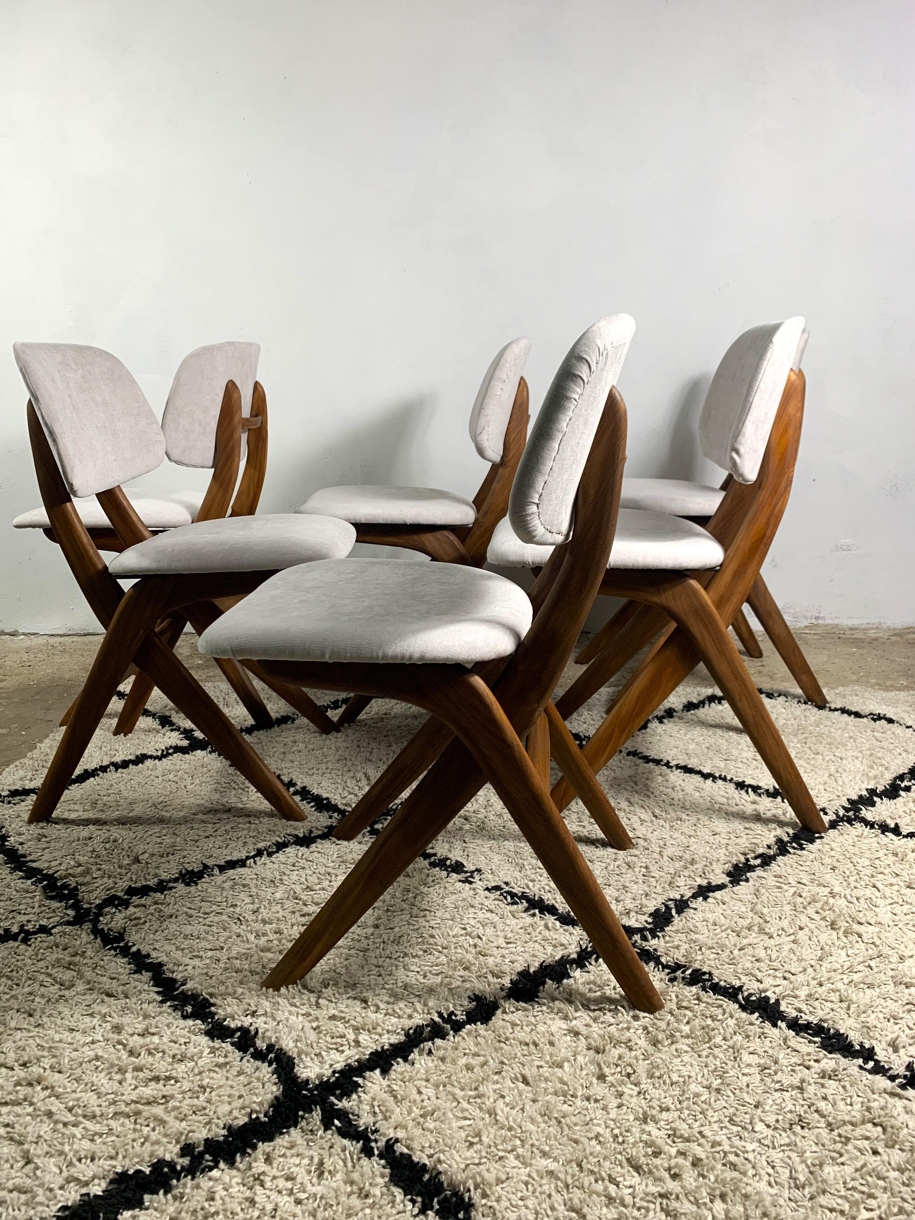 Fabric Louis Van Teeffelen Dining Chairs Set Of 6, Reupholstered For Sale