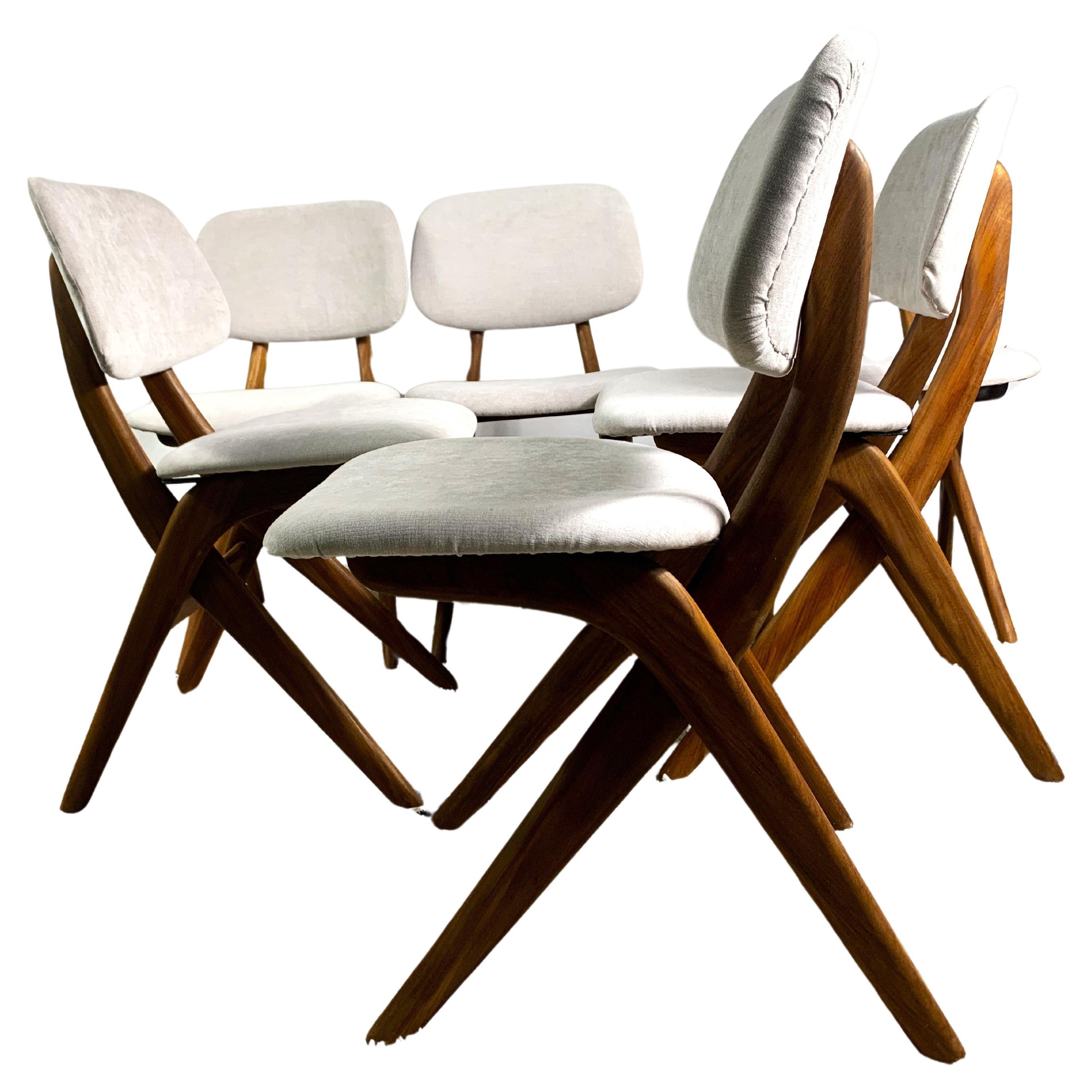 Louis Van Teeffelen Dining Chairs Set Of 6, Reupholstered For Sale
