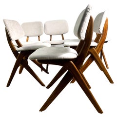 Retro Louis Van Teeffelen Dining Chairs Set Of 6, Reupholstered