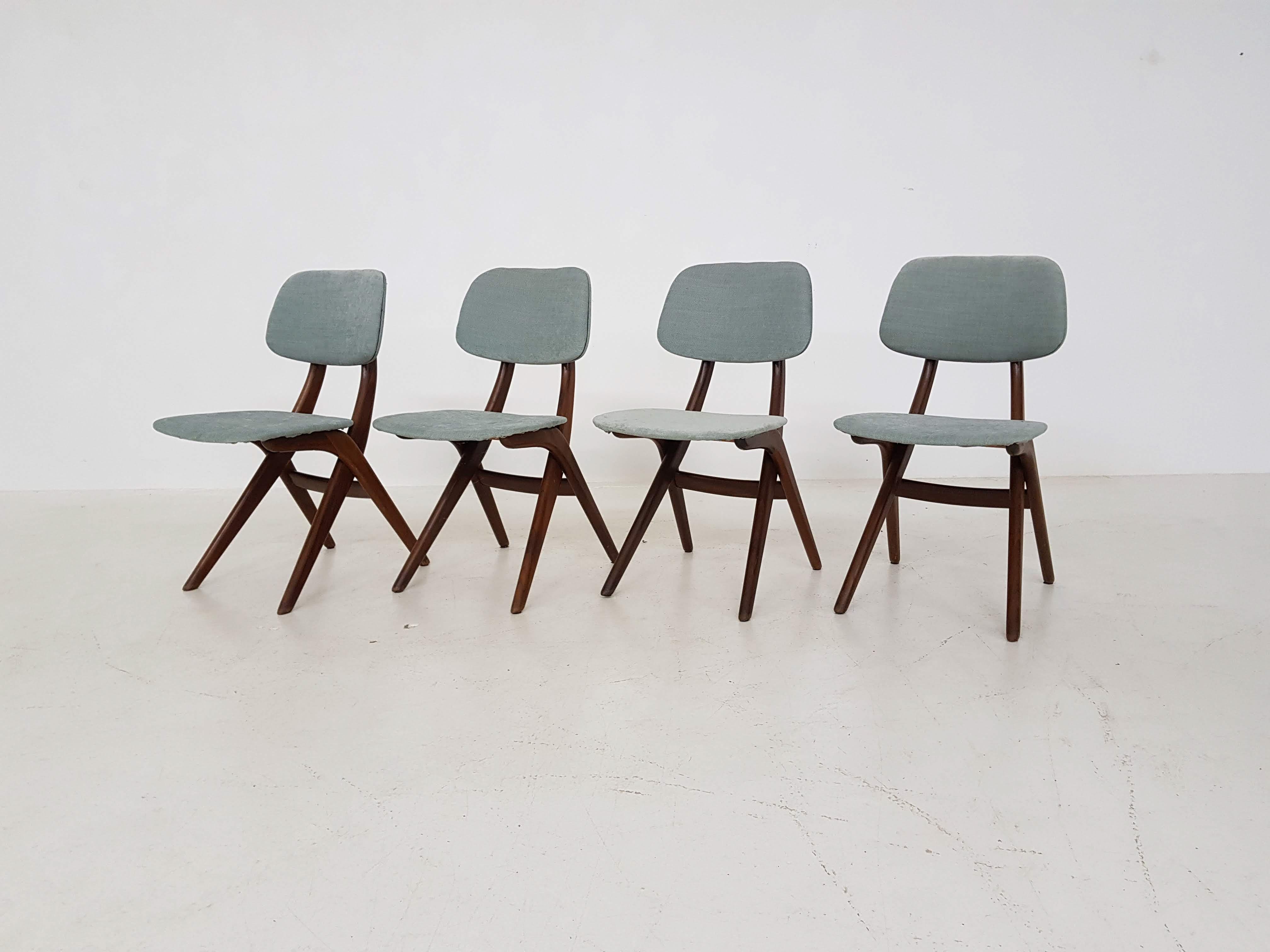 Set of 4 teak dining chairs by Louis Van Teeffelen for Wébé, Dutch design, 1950s.

These chairs are made by Wébé the Netherlands. Wébé was a Dutch furniture producer with Louis Van Teeffelen as their most famous designer. Van Teeffelen designed