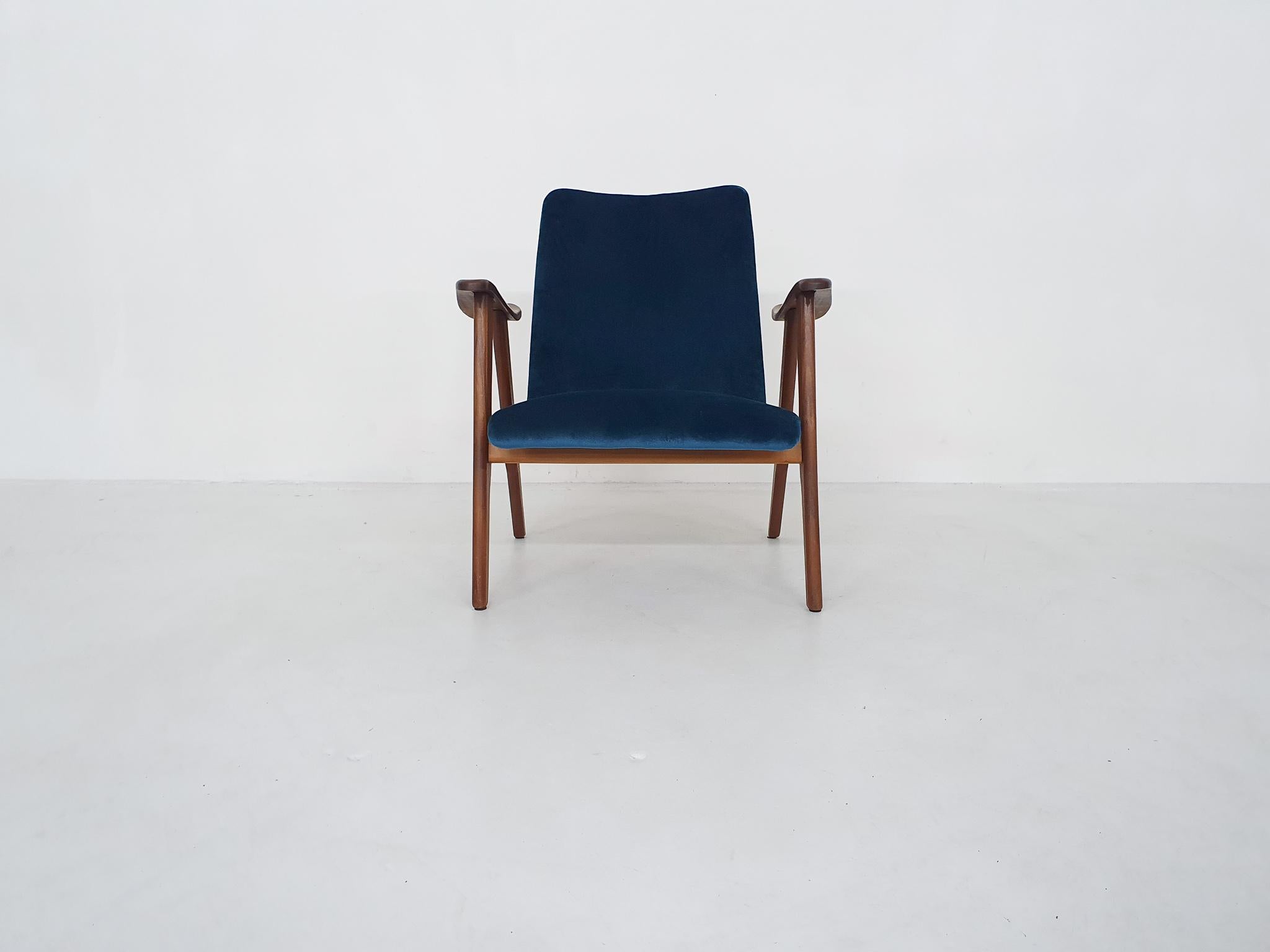 Dutch Louis Van Teeffelen for Webe Lounge Chair in Velvet, the Netherlands, 1960s