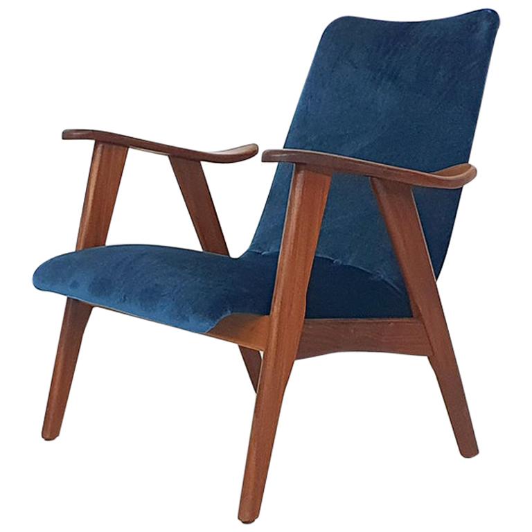 Louis Van Teeffelen for Webe Lounge Chair in Velvet, the Netherlands, 1960s