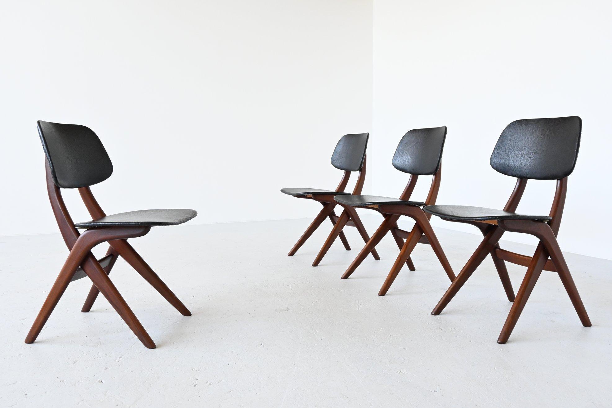 Mid-Century Modern Louis van Teeffelen Pelican Dining Chairs Webe The Netherlands, 1960