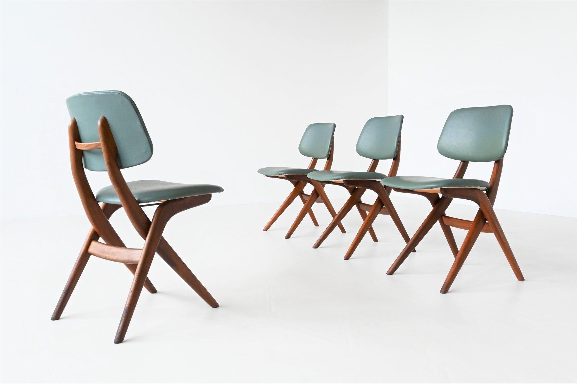 Mid-Century Modern Louis Van Teeffelen Scissor Dining Chairs Webe, the Netherlands, 1960