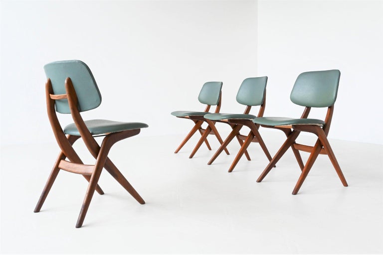Mid-Century Modern Louis Van Teeffelen Scissor Dining Chairs Webe, the Netherlands, 1960