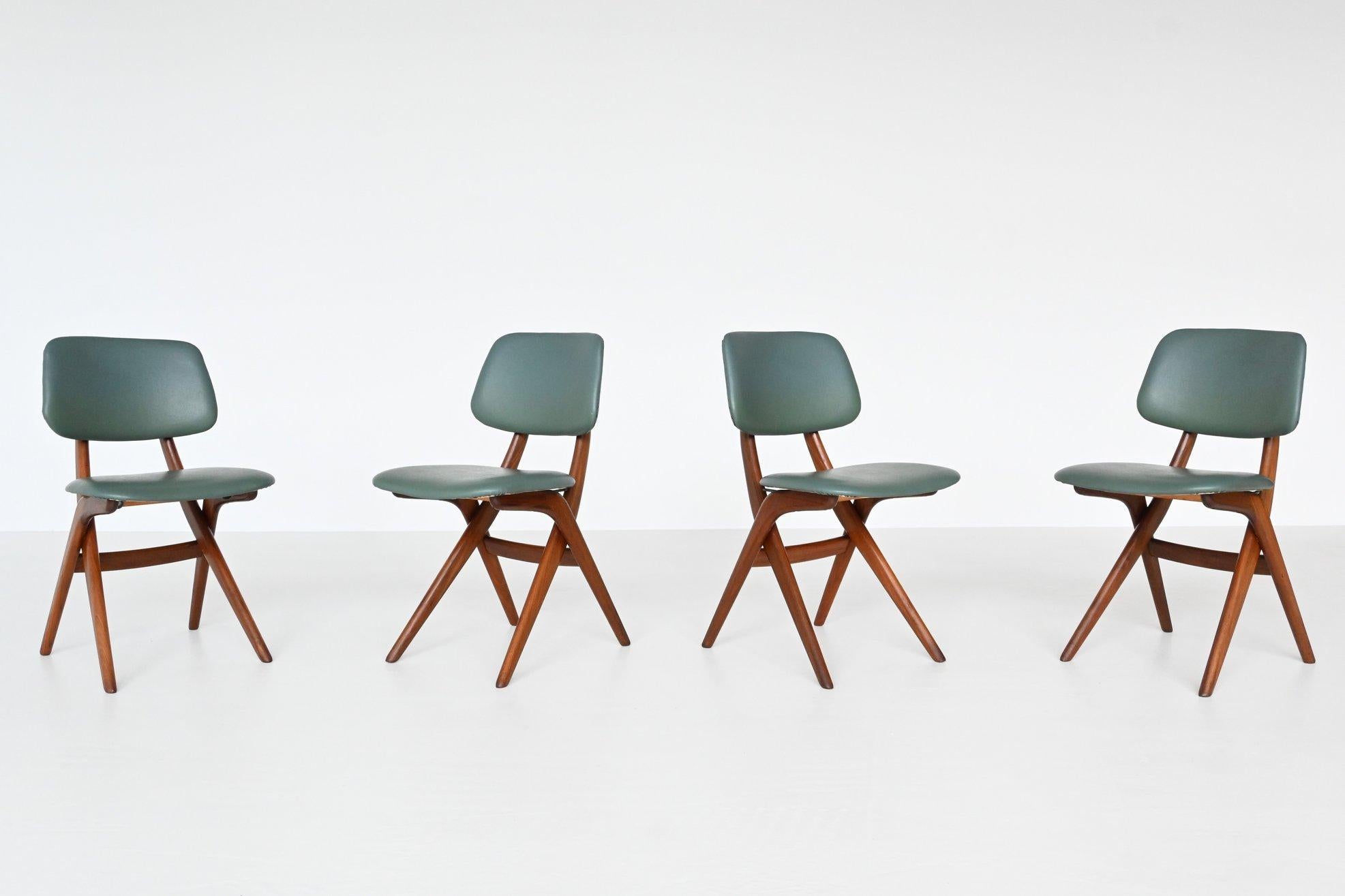 Dutch Louis Van Teeffelen Scissor Dining Chairs Webe, the Netherlands, 1960