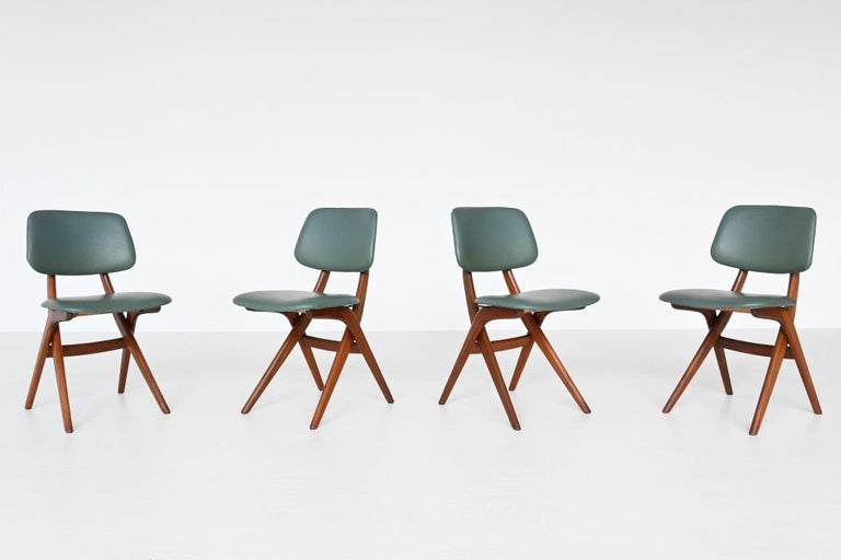 Dutch Louis Van Teeffelen Scissor Dining Chairs Webe, the Netherlands, 1960
