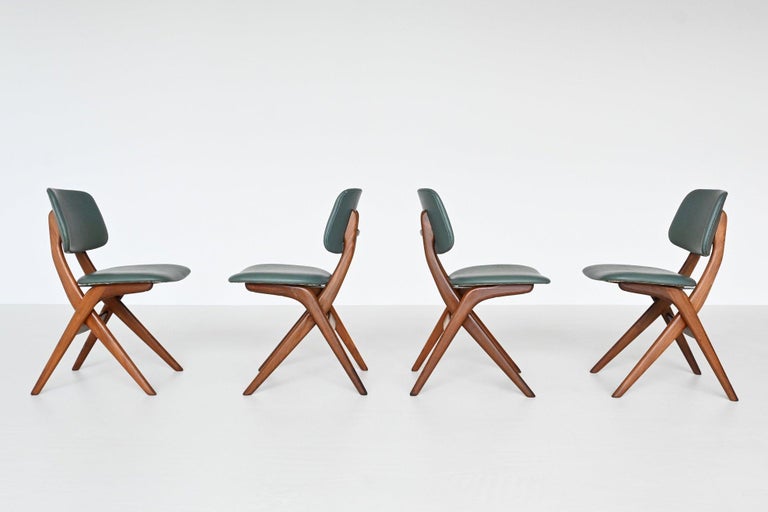 Louis Van Teeffelen Scissor Dining Chairs Webe, the Netherlands, 1960 In Good Condition In Etten-Leur, NL