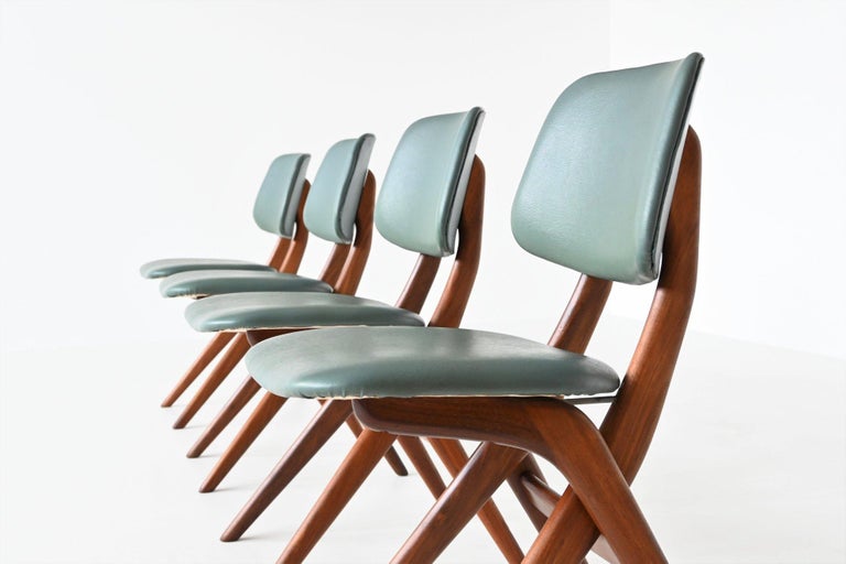 Faux Leather Louis Van Teeffelen Scissor Dining Chairs Webe, the Netherlands, 1960