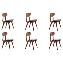 Louis Van Teeffelen Sculpted Teak & Leather Dining Chairs for Webe