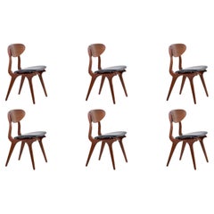 Louis Van Teeffelen Sculpted Teak & Leather Dining Chairs for Webe