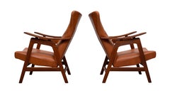 Louis van Teeffelen Teak Faux Leather Lounge chairs 1960s Holland